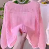Cárdigan de punto hueco de lana para el verano, cuello redondo, protección solar para mujer, estilo coreano, casual chic, manga larga, top exterior fino
