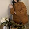 Casaco acolchoado de algodão estilo retrô americano com manga raglã gola alta casaco grosso feminino inverno solto cor sólida versátil casaco acolchoado de algodão casaco pão moda