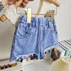 Traje de Verano para Niñas 2025 Nuevo Estilo Chaleco sin Mangas para Niñas Pequeñas y Medianas Shorts de Mezclilla a la Moda Conjunto de Dos Piezas