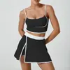 Conjuntos Esportivos Europeus e Americanos Transfronteiriços, Saias de Tênis Femininas, Tops Esportivos de Cores Contrastantes, Lingerie com Costas Bonitas, Saias Curtas, Conjunto de Duas Peças para Roupas de Yoga