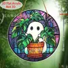 Pendente acrílico de bruxa, item mais vendido para o Halloween, decoração de parede em disco colorido, decoração de feriado de gato preto