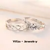 Anéis de Casal Amor Entrelaçado com Diamantes e Zircônia, Design Exclusivo, Modernos e Simples, Anel Aberto Ajustável para Mulheres, Estilo Casal