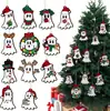 Decorações de Natal de fantasma enfeites pendurados decorações de árvore de Natal de madeira chapéu de Papai Noel caveira gótica pendurado de madeira