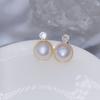 Pendientes de perlas de agua dulce grises naturales de la tienda de joyería, pendientes de múltiples cuentas con microincrustaciones de circonitas y diamantes, estilo retro, temperamento que combina con todo.