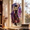 Colgante de ventana de vidrio emplomado acrílico 2D de bruja vintage transfronterizo decoración de Halloween para casa, balcón, jardín, colgante, regalo