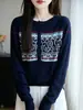 Cardigan de Punto Redondo Retro Otoño Temprano 2026 Nuevo de Manga Larga para Mujer Jacquard Hilo Fino Holgado Versátil Elegante Top