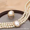 Conjunto de Collar y Anillo de Dos Piezas Estilo Palacio Retro con Perlas de Diamante y Perlas, Multicapa, para Damas que Asisten a Fiestas con Elegancia