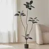 Árbol de Goma Black Diamond Planta Verde Artificial Decoración de Sala de Estar de Lujo de Gama Alta Planta Falsa Biónica Grande de Pie Estilo Wabi-Sabi