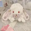 Bolsa transversal de pelúcia de coelho estilo soft girl japonesa Acessório Lolita bolsa de ombro fofa com corrente de pérolas atacado