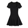 Vestido de balé estilo gola quadrada manga curta feminino verão novo cintura emagrecimento costura saia linha A saia curta