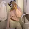 Ropa de Mujer Estilo Europeo y Americano Otoño e Invierno Nuevo Cuello Redondo Bajo Hombros Descubiertos Suéter Estilo Perezoso Suéter de Punto Holgado Top de Manga Larga