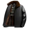 Chaqueta de cuero para hombre de invierno con 90% de plumón y forro polar, engrosada, cuello de pelo desmontable, piel y cuero integrados, chaqueta de cuero para hombre estilo cremallera