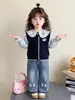 Conjunto de tres piezas de chaleco de conejo para niñas de comercio exterior, nuevo conjunto de uniforme escolar estilo coreano de otoño 2026, disponible para dropshipping, ropa infantil de moda