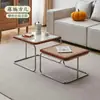 Mesa de Centro de Segunda Mano para Sala de Estar, Juego de Mesas de Té para Apartamento Pequeño, Estilo Ins Moderno Tendencia Lujo Ligero Ratán Simple Acero Inoxidable