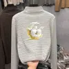 Camada Interna Listrada da Moda para Meninas com Camisa Térmica de Base, Nova Camiseta Versátil de Manga Longa Quente para Outono e Inverno