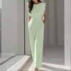 Novedad Otoño 2026 Transfronterizo Europeo y Americano Casual para Mujer Ropa de Casa Color Sólido Mono de Pierna Ancha con Ceñidor en la Cintura