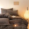 Juego de Cama de Lujo de Cuatro Piezas de Terciopelo de Leche Tallado para Otoño e Invierno, Funda de Edredón de Terciopelo Coral, Color Sólido Simple, Sábanas de Cama, Juego de Cama de Tres Piezas