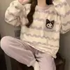 Pijama de Cereza Dulce Hogar de Dibujos Animados Otoño e Invierno Franela Manga Larga Simple Casual Cómodo Estilo Juvenil