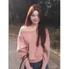 Suéter de tricô rosa estilo coreano ombro a ombro com mangas compridas para mulheres, peça básica para outono e inverno, top ombro a ombro estiloso e jovial