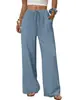 Pantalones Anchos Fluidos de Lino Sintético para Mujer de Amazon Transfronterizos con Cintura Elástica y Cordón para Vacaciones de Verano en la Playa Pantalones Sueltos Casuales