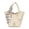 Bolso Cesta de Verduras con Patrón de Lichi 2024 Verano Nuevo Cubo de Alta Gama Bolso de Hombro Cruzado con Bufanda de Seda Versátil y a la Moda