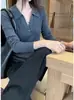 ¡ChuWu STUDIO! Tejido de punto con cuello polo de lana de seda de morera, camiseta básica de manga larga, suéter elegante para mujer 3956