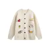 Yidao Vintage 2025 Outono/Inverno Nova Marca Tendência para Casais Unissex Suéter Cardigan Bordado Cartoon Malha Masculina e Feminina