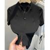 Cardigan Camiseta de Manga Corta de Tiro Alto con Cuello Alto y Doble Cremallera para Mujer Verano 2025 Nuevo Ajustado
