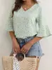 2026 Verano Europeo y Americano para Mujer Amazon Nuevo Camisa Floral de Cuello en V Casual de Manga Corta