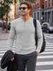 Ropa para hombre de alta resistencia europea y americana, camisa Henry, sudadera casual holgada de manga larga con textura elástica vintage, talla grande