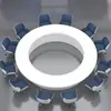 Mesa de Conferência Redonda Grande com Pintura Eletrostática Branca Mesa de Negociação Empresarial em Forma de C Mesa de Conferência Curva Criativa Mesa de Comando de Operação em Forma de C