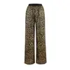 Pantalones Rectos de Pierna Ancha con Estampado de Leopardo Retro Americano Moderno de Verano 2025 Casual Cintura Elástica Pantalones Largos Venta al por Mayor para Mujeres