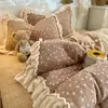 Lençol de cama com babados florais pequenos estilo coreano de alta gramatura, colcha, conjunto de quatro peças de veludo de leite, conjunto de três peças quente 1