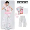 Roupa de Jazz Infantil para Meninas, Conjunto de Roupa de Dança Malha Cartoon Cachorrinho Expondo a Barriga, Roupa de Performance de Jazz para Meninas