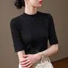 Camiseta de Modal Redonda de Manga Media para Mujer, Nueva Primavera y Otoño 2026, Corte Ajustado, Manga Tres Cuartos, Top Blanco de Alta Gama