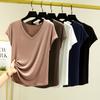 Verão Nova Modal Manga Curta Base Camisa V-neck Solto Fino Fino T-shirt Básico All-match Feminino Top