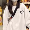 Moletom Casual Solto com Forro de Lã, Padrão de Caranguejo com Cinco Painéis, para Mulheres, Jaqueta de Outono e Inverno, Blusa Básica de Manga Longa com Gola Redonda em Forma de Coração, Roupa Feminina de Comércio Exterior