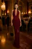 Personalizado| Estilo Europeo y Americano Transfronterizo Halter Cuello en V Profundo Ballenas Cintura Entallada Ajustado Vestido Largo Abertura Largo hasta el Piso Vestido de Noche