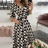 2026 Moda Transfronteriza Europea y Americana para Mujer Vestido Largo Versátil de Temperamento a la Moda con Solapa Estampado de Mariposa Cintura Ajustada con Lazo