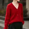 Cárdigan de Lana 100% de Estilo Holgado para Mujer, Cuello en V, Tejido de Trenzas, Agradable al Tacto, Suave, Cálido, Prendas de Punto, Suéter Abrigo a la Moda