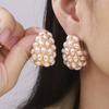 Pendientes de perlas de imitación con incrustaciones de gotas de agua estilo retro europeo y americano, diseño elegante, chapados en acero de titanio y oro de 18 quilates, venta al por mayor