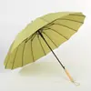 Guarda-chuva reto estilo japonês fresco com 16 varetas, cabo curvo de madeira simples, guarda-chuva para homens e mulheres, guarda-chuva longo de negócios, guarda-chuva para presente