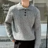 Camisa Polo Cinza de Tricô com Gola Reversível para Homens, Novo Estilo Outono e Inverno, Estilo Old Money, Suéter Solto, Pode Ser Usado como Camada Base ou Peça Externa