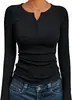 Amazon Moda Mujer Manga Larga 2025 Otoño Ajuste Delgado Cuello Henley Top Canalé Moda Básica Camiseta