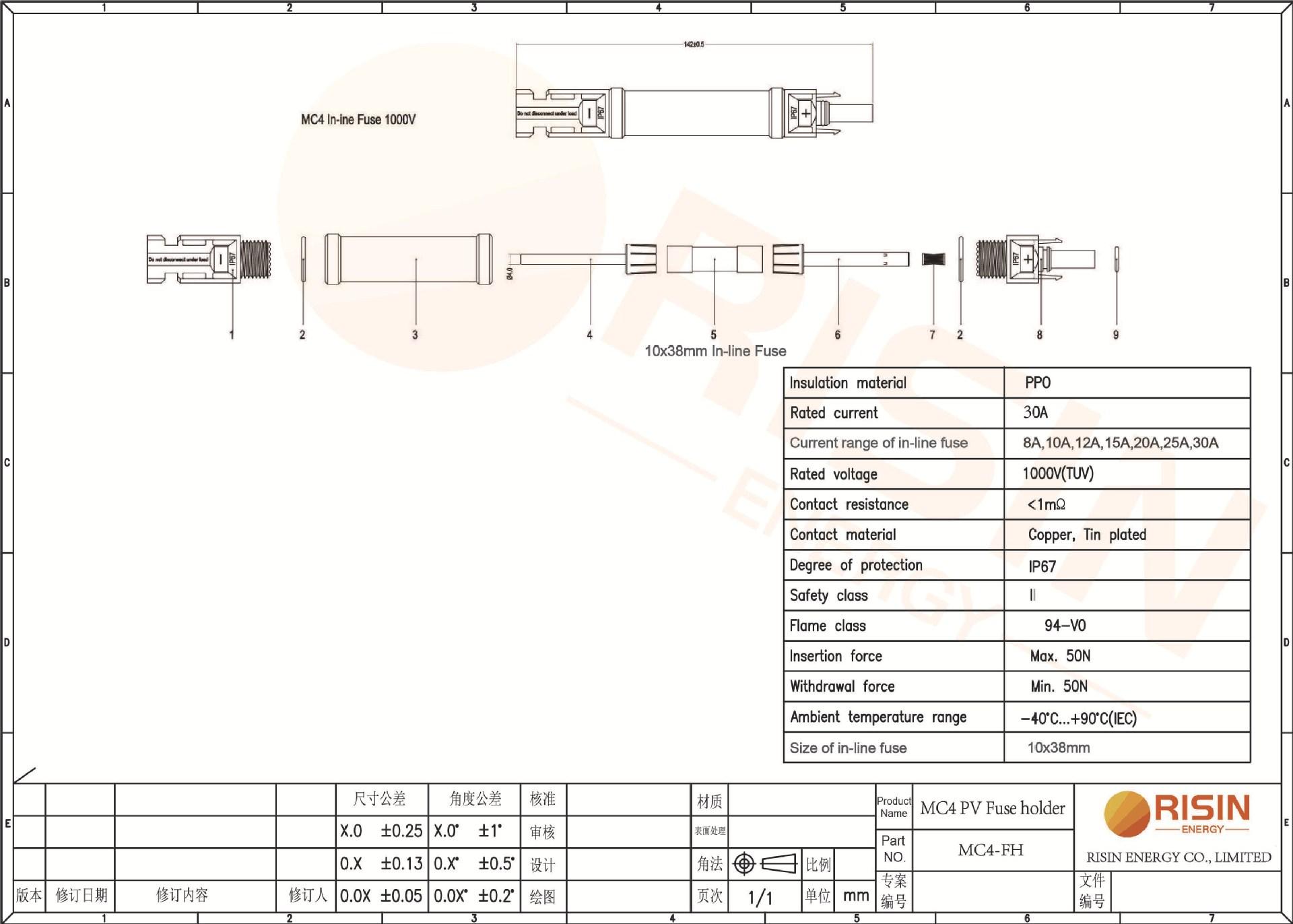 Datasheet of MC4 Fuse holder R