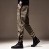 Pantalones casuales para hombre de primavera y otoño 2024, forrados de polar, cintura elástica regular, populares para jóvenes, color liso gris, multibolsillos, pantalones casuales