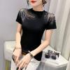 Verano Nuevo Estilo Sexy Cut Out Camiseta Mujer Manga Corta Diseño Extranjero Top Jersey Diamantes Calientes Empalmado Camiseta Pequeña Venta al por Mayor