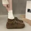 Zapatos casuales de estilo coreano, antideslizantes, de gamuza, con cordones, versátiles, para otoño, puntera profunda, punta cuadrada plana, 2025, para mujer, nuevo estilo de tela
