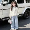 Conjunto Casual de Primavera y Otoño para Niñas: Conjunto de Dos Piezas para Niña: Sudadera con Cuello de Camisa Falso y Pantalones Anchos de Estilo Universitario para Niños