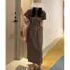 Vestido de Verano 2025 Dongdaemun Corea del Sur Moda Elegante de Oficina Cuello Redondo Cintura con Cordón Manga Corta para Mujer